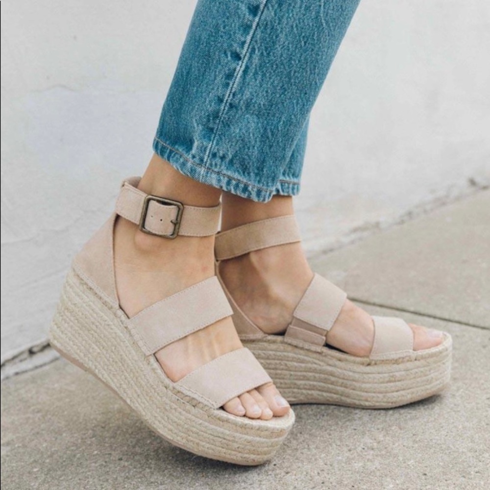 Soludos Argos Tan‎ Suede Platform wedges Ankle Strap